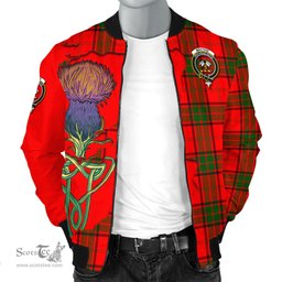 Scottish Maxtone Tartan Family Crest with Thistle and Scotland Map Tartan Plaid Bomber Jacket Scottish Plaid Tartan Plaid - ScotsTee - scotstee.com