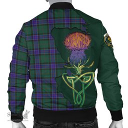 Scottish Sinclair Hunting Modern Tartan Family Crest with Thistle and Scotland Map Tartan Plaid Bomber Jacket Scottish Plaid Tartan Plaid - ScotsTee - scotstee.com