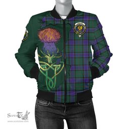 Scottish Sinclair Hunting Modern Tartan Family Crest with Thistle and Scotland Map Tartan Plaid Bomber Jacket Scottish Plaid Tartan Plaid - ScotsTee - scotstee.com