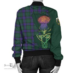 Scottish Sinclair Hunting Modern Tartan Family Crest with Thistle and Scotland Map Tartan Plaid Bomber Jacket Scottish Plaid Tartan Plaid - ScotsTee - scotstee.com