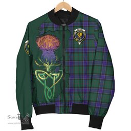 Scottish Sinclair Hunting Modern Tartan Family Crest with Thistle and Scotland Map Tartan Plaid Bomber Jacket Scottish Plaid Tartan Plaid - ScotsTee - scotstee.com