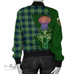 Scottish Mow Tartan Family Crest with Thistle and Scotland Map Tartan Plaid Bomber Jacket Scottish Plaid Tartan Plaid - ScotsTee - scotstee.com