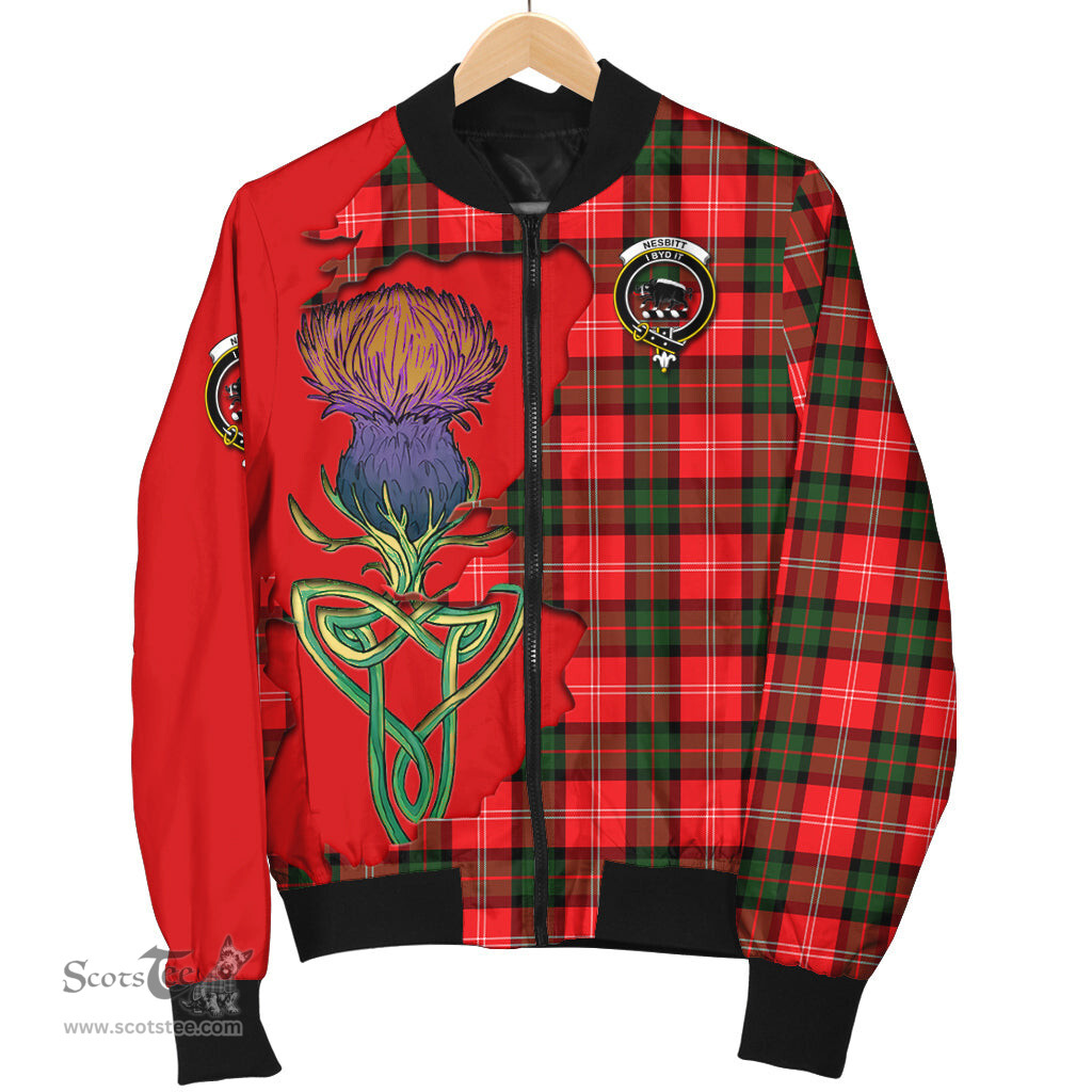 Scottish Nesbitt Modern Tartan Family Crest with Thistle and Scotland Map Tartan Plaid Bomber Jacket Scottish Plaid Tartan Plaid - ScotsTee - scotstee.com