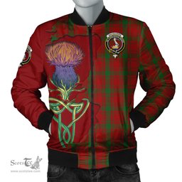 Scottish MacQuarrie Tartan Family Crest with Thistle and Scotland Map Tartan Plaid Bomber Jacket Scottish Plaid Tartan Plaid - ScotsTee - scotstee.com