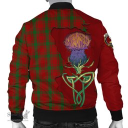Scottish MacQuarrie Tartan Family Crest with Thistle and Scotland Map Tartan Plaid Bomber Jacket Scottish Plaid Tartan Plaid - ScotsTee - scotstee.com