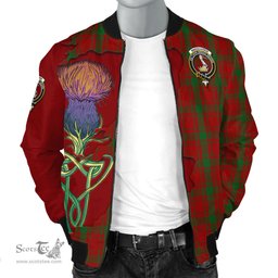 Scottish MacQuarrie Tartan Family Crest with Thistle and Scotland Map Tartan Plaid Bomber Jacket Scottish Plaid Tartan Plaid - ScotsTee - scotstee.com