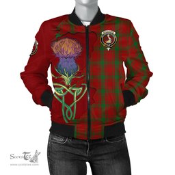 Scottish MacQuarrie Tartan Family Crest with Thistle and Scotland Map Tartan Plaid Bomber Jacket Scottish Plaid Tartan Plaid - ScotsTee - scotstee.com