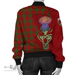 Scottish MacQuarrie Tartan Family Crest with Thistle and Scotland Map Tartan Plaid Bomber Jacket Scottish Plaid Tartan Plaid - ScotsTee - scotstee.com