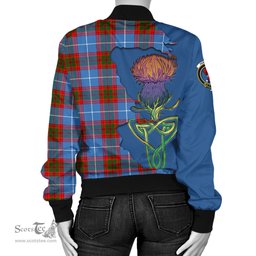 Scottish Pentland Tartan Family Crest with Thistle and Scotland Map Tartan Plaid Bomber Jacket Scottish Plaid Tartan Plaid - ScotsTee - scotstee.com