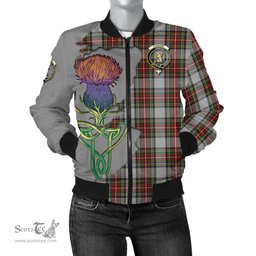 Scottish Stewart Dress Tartan Family Crest with Thistle and Scotland Map Tartan Plaid Bomber Jacket Scottish Plaid Tartan Plaid - ScotsTee - scotstee.com