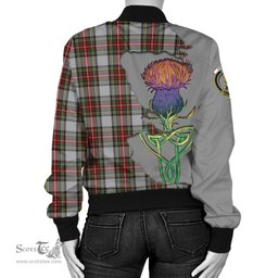 Scottish Stewart Dress Tartan Family Crest with Thistle and Scotland Map Tartan Plaid Bomber Jacket Scottish Plaid Tartan Plaid - ScotsTee - scotstee.com