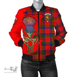 Scottish Nicolson Modern Tartan Family Crest with Thistle and Scotland Map Tartan Plaid Bomber Jacket Scottish Plaid Tartan Plaid - ScotsTee - scotstee.com
