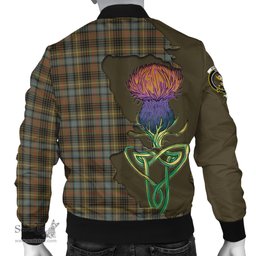 Scottish Stewart Hunting Weathered Tartan Family Crest with Thistle and Scotland Map Tartan Plaid Bomber Jacket Scottish Plaid Tartan Plaid - ScotsTee - scotstee.com