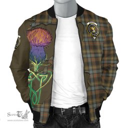 Scottish Stewart Hunting Weathered Tartan Family Crest with Thistle and Scotland Map Tartan Plaid Bomber Jacket Scottish Plaid Tartan Plaid - ScotsTee - scotstee.com