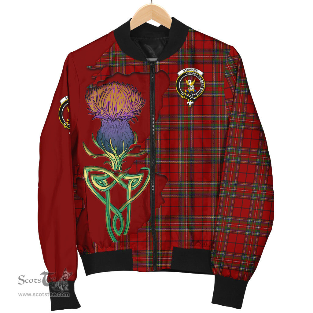 Scottish Stewart of Galloway Tartan Family Crest with Thistle and Scotland Map Tartan Plaid Bomber Jacket Scottish Plaid Tartan Plaid - ScotsTee - scotstee.com