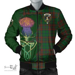 Scottish Matheson Hunting Highland Tartan Family Crest with Thistle and Scotland Map Tartan Plaid Bomber Jacket Scottish Plaid Tartan Plaid - ScotsTee - scotstee.com