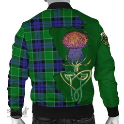 Scottish Monteith Tartan Family Crest with Thistle and Scotland Map Tartan Plaid Bomber Jacket Scottish Plaid Tartan Plaid - ScotsTee - scotstee.com