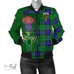 Scottish Monteith Tartan Family Crest with Thistle and Scotland Map Tartan Plaid Bomber Jacket Scottish Plaid Tartan Plaid - ScotsTee - scotstee.com