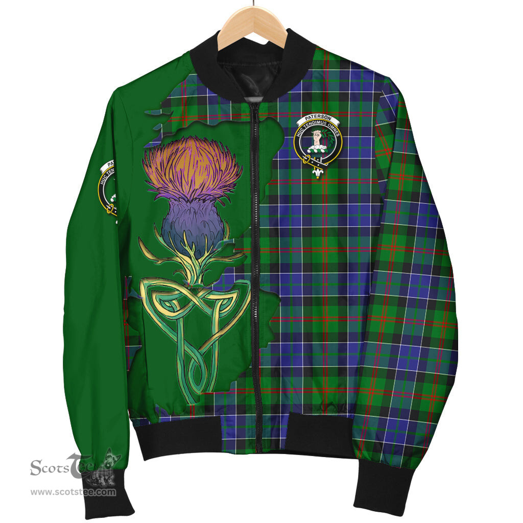 Scottish Paterson Tartan Family Crest with Thistle and Scotland Map Tartan Plaid Bomber Jacket Scottish Plaid Tartan Plaid - ScotsTee - scotstee.com