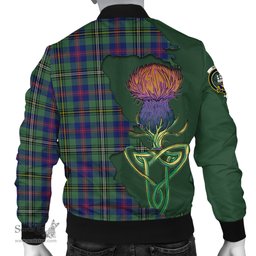 Scottish Wood Modern Tartan Family Crest with Thistle and Scotland Map Tartan Plaid Bomber Jacket Scottish Plaid Tartan Plaid - ScotsTee - scotstee.com
