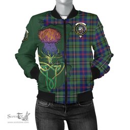 Scottish Wood Modern Tartan Family Crest with Thistle and Scotland Map Tartan Plaid Bomber Jacket Scottish Plaid Tartan Plaid - ScotsTee - scotstee.com