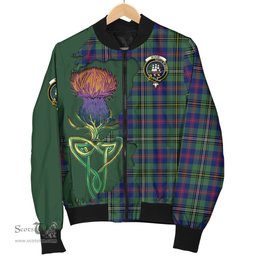 Scottish Wood Modern Tartan Family Crest with Thistle and Scotland Map Tartan Plaid Bomber Jacket Scottish Plaid Tartan Plaid - ScotsTee - scotstee.com