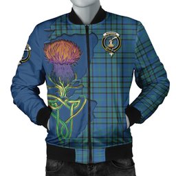 Scottish Matheson Hunting Ancient Tartan Family Crest with Thistle and Scotland Map Tartan Plaid Bomber Jacket Scottish Plaid Tartan Plaid - ScotsTee - scotstee.com