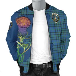 Scottish Matheson Hunting Ancient Tartan Family Crest with Thistle and Scotland Map Tartan Plaid Bomber Jacket Scottish Plaid Tartan Plaid - ScotsTee - scotstee.com