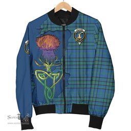Scottish Matheson Hunting Ancient Tartan Family Crest with Thistle and Scotland Map Tartan Plaid Bomber Jacket Scottish Plaid Tartan Plaid - ScotsTee - scotstee.com