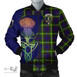 Scottish Watson Modern Tartan Family Crest with Thistle and Scotland Map Tartan Plaid Bomber Jacket Scottish Plaid Tartan Plaid - ScotsTee - scotstee.com