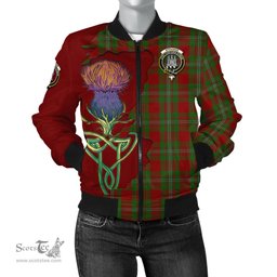 Scottish Strange Tartan Family Crest with Thistle and Scotland Map Tartan Plaid Bomber Jacket Scottish Plaid Tartan Plaid - ScotsTee - scotstee.com