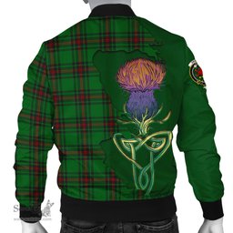 Scottish Primrose Tartan Family Crest with Thistle and Scotland Map Tartan Plaid Bomber Jacket Scottish Plaid Tartan Plaid - ScotsTee - scotstee.com