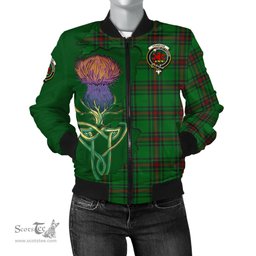 Scottish Primrose Tartan Family Crest with Thistle and Scotland Map Tartan Plaid Bomber Jacket Scottish Plaid Tartan Plaid - ScotsTee - scotstee.com