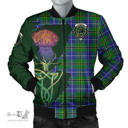 Scottish Turnbull Hunting Tartan Family Crest with Thistle and Scotland Map Tartan Plaid Bomber Jacket Scottish Plaid Tartan Plaid - ScotsTee - scotstee.com