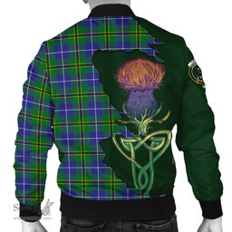 Scottish Turnbull Hunting Tartan Family Crest with Thistle and Scotland Map Tartan Plaid Bomber Jacket Scottish Plaid Tartan Plaid - ScotsTee - scotstee.com