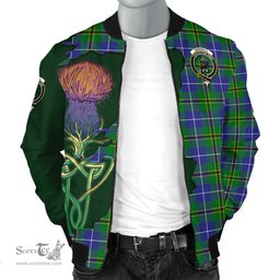 Scottish Turnbull Hunting Tartan Family Crest with Thistle and Scotland Map Tartan Plaid Bomber Jacket Scottish Plaid Tartan Plaid - ScotsTee - scotstee.com