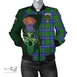 Scottish Turnbull Hunting Tartan Family Crest with Thistle and Scotland Map Tartan Plaid Bomber Jacket Scottish Plaid Tartan Plaid - ScotsTee - scotstee.com