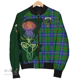 Scottish Turnbull Hunting Tartan Family Crest with Thistle and Scotland Map Tartan Plaid Bomber Jacket Scottish Plaid Tartan Plaid - ScotsTee - scotstee.com