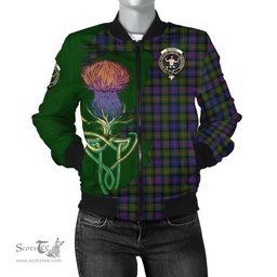 Scottish Murray of Atholl Modern Tartan Family Crest with Thistle and Scotland Map Tartan Plaid Bomber Jacket Scottish Plaid Tartan Plaid - ScotsTee - scotstee.com