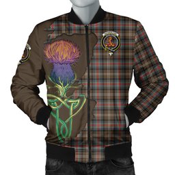 Scottish Sutherland Weathered Tartan Family Crest with Thistle and Scotland Map Tartan Plaid Bomber Jacket Scottish Plaid Tartan Plaid - ScotsTee - scotstee.com