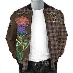 Scottish Sutherland Weathered Tartan Family Crest with Thistle and Scotland Map Tartan Plaid Bomber Jacket Scottish Plaid Tartan Plaid - ScotsTee - scotstee.com