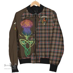 Scottish Sutherland Weathered Tartan Family Crest with Thistle and Scotland Map Tartan Plaid Bomber Jacket Scottish Plaid Tartan Plaid - ScotsTee - scotstee.com