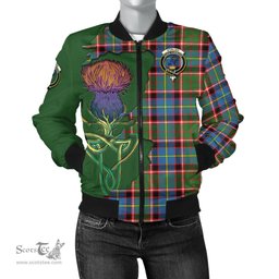Scottish Stirling Bannockburn Tartan Family Crest with Thistle and Scotland Map Tartan Plaid Bomber Jacket Scottish Plaid Tartan Plaid - ScotsTee - scotstee.com
