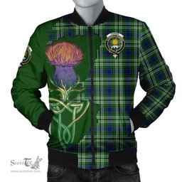 Scottish Purves Tartan Family Crest with Thistle and Scotland Map Tartan Plaid Bomber Jacket Scottish Plaid Tartan Plaid - ScotsTee - scotstee.com