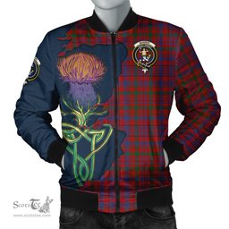 Scottish Murray of Tullibardine Tartan Family Crest with Thistle and Scotland Map Tartan Plaid Bomber Jacket Scottish Plaid Tartan Plaid - ScotsTee - scotstee.com