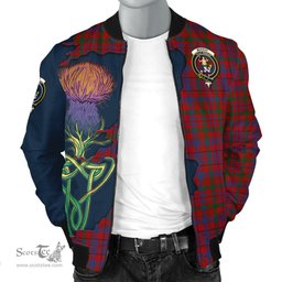 Scottish Murray of Tullibardine Tartan Family Crest with Thistle and Scotland Map Tartan Plaid Bomber Jacket Scottish Plaid Tartan Plaid - ScotsTee - scotstee.com