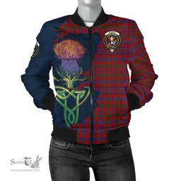 Scottish Murray of Tullibardine Tartan Family Crest with Thistle and Scotland Map Tartan Plaid Bomber Jacket Scottish Plaid Tartan Plaid - ScotsTee - scotstee.com