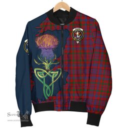 Scottish Murray of Tullibardine Tartan Family Crest with Thistle and Scotland Map Tartan Plaid Bomber Jacket Scottish Plaid Tartan Plaid - ScotsTee - scotstee.com
