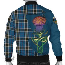 Scottish Thomson Dress Blue Tartan Family Crest with Thistle and Scotland Map Tartan Plaid Bomber Jacket Scottish Plaid Tartan Plaid - ScotsTee - scotstee.com