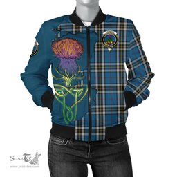 Scottish Thomson Dress Blue Tartan Family Crest with Thistle and Scotland Map Tartan Plaid Bomber Jacket Scottish Plaid Tartan Plaid - ScotsTee - scotstee.com